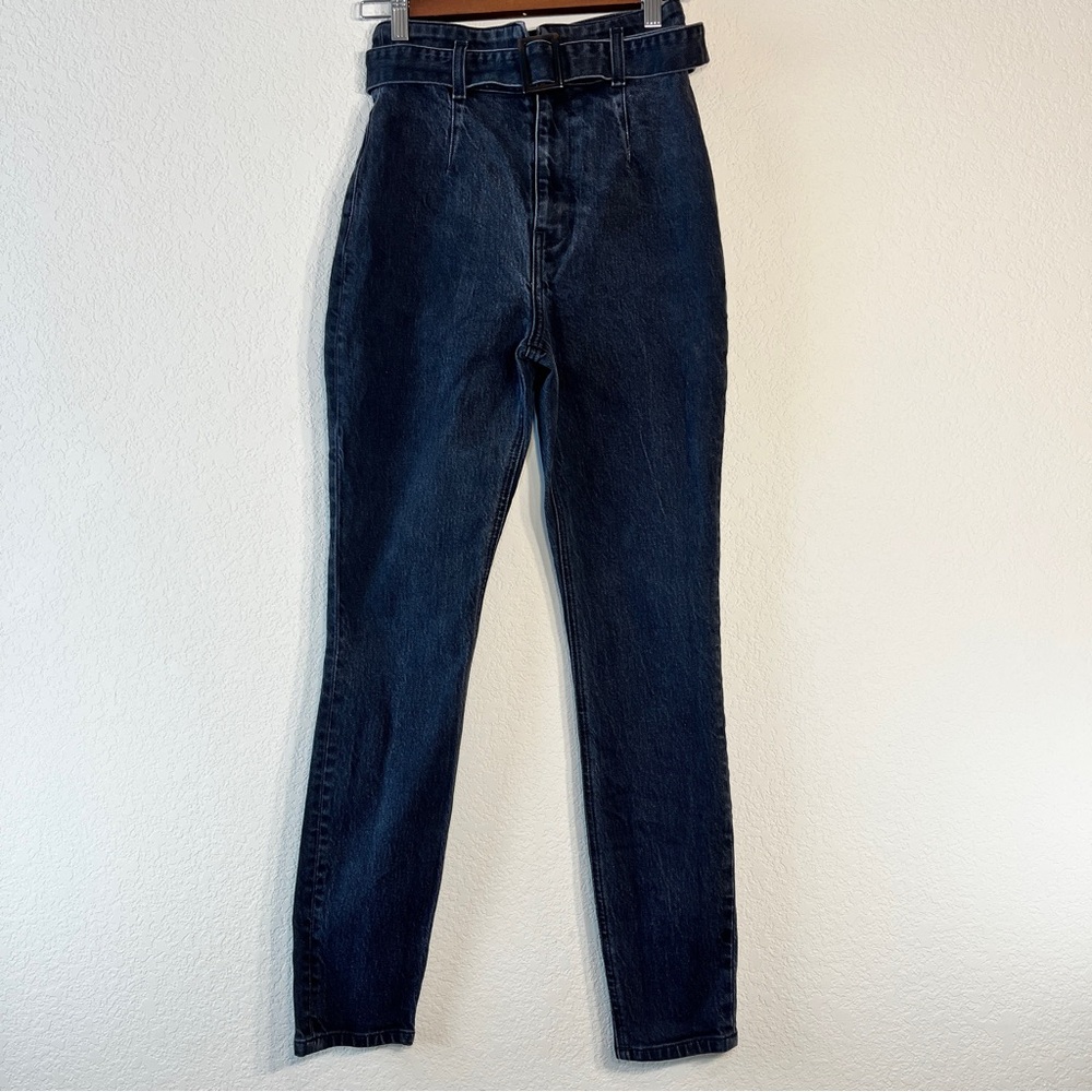 Reformation Kayo High Rise Black Wash Belted Ankle Chic Skinny Jeans SZ 25 - Picture 5 of 16